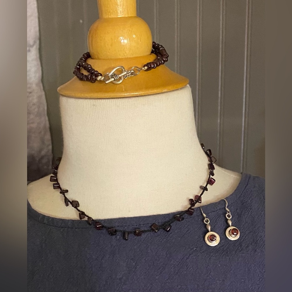 Garnet necklace bracelet earrings set